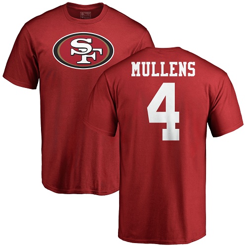 San Francisco 49ers Red Nick Mullens Name and Number Logo #4 NFL T Shirt->women nfl jersey->Women Jersey